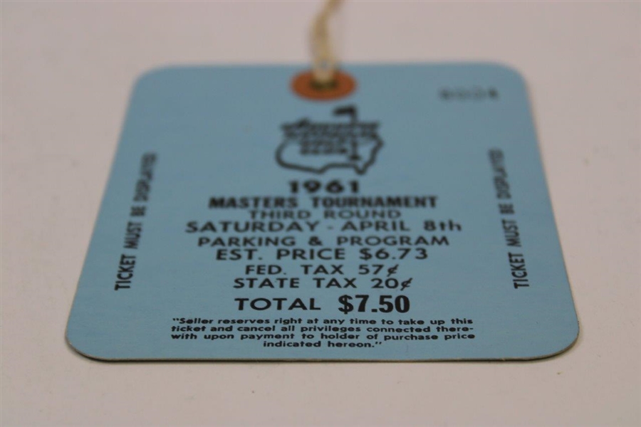 1961 Masters Tournament Saturday Ticket #8004 - Gary Player Winner