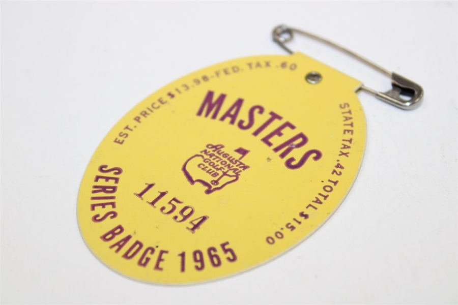 1965 Masters Tournament SERIES Badge #11594 - Jack Nicklaus 2nd Masters Win