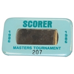 1986 Masters Tournament Scorer Badge #207 - Jack Nicklaus 6th Masters win