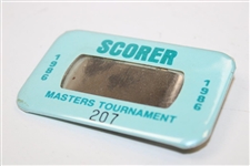 1986 Masters Tournament Scorer Badge #207 - Jack Nicklaus 6th Masters win