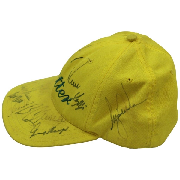 Tiger Woods, Jack Nicklaus & others Signed Masters Yellow Litter Hat JSA ALOA