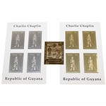 Charlie Chaplin Republic of Guyana Gold & Silver Foil Golf Stamps w/H. M. The Queen Mother 22K Gold Foil Stamp