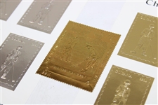 Charlie Chaplin Republic of Guyana Gold & Silver Foil Golf Stamps w/H. M. The Queen Mother 22K Gold Foil Stamp
