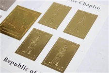 Charlie Chaplin Republic of Guyana Gold & Silver Foil Golf Stamps w/H. M. The Queen Mother 22K Gold Foil Stamp