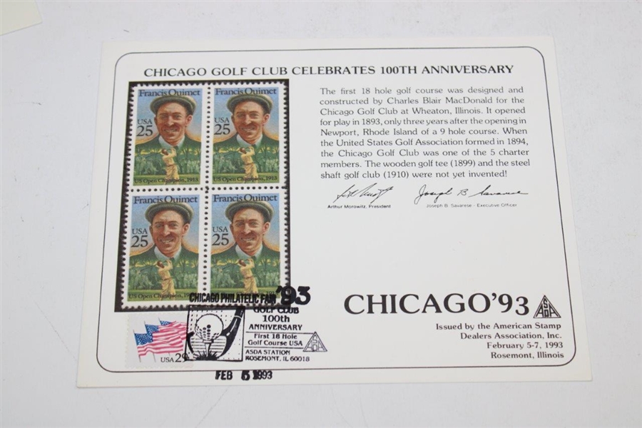 Francis Ouimet 1993 Chicago Golf Club 100th Anniversary Stamp Set w/Francis Ouimet 1988 US Open