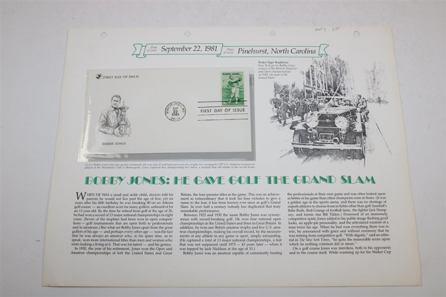 Bobby Jones, Babe Zaharias & Carole Blanagar - 4 Stamp Set + Large Sept 22, 1981 Pinehurst Babe Zaharias Fdc