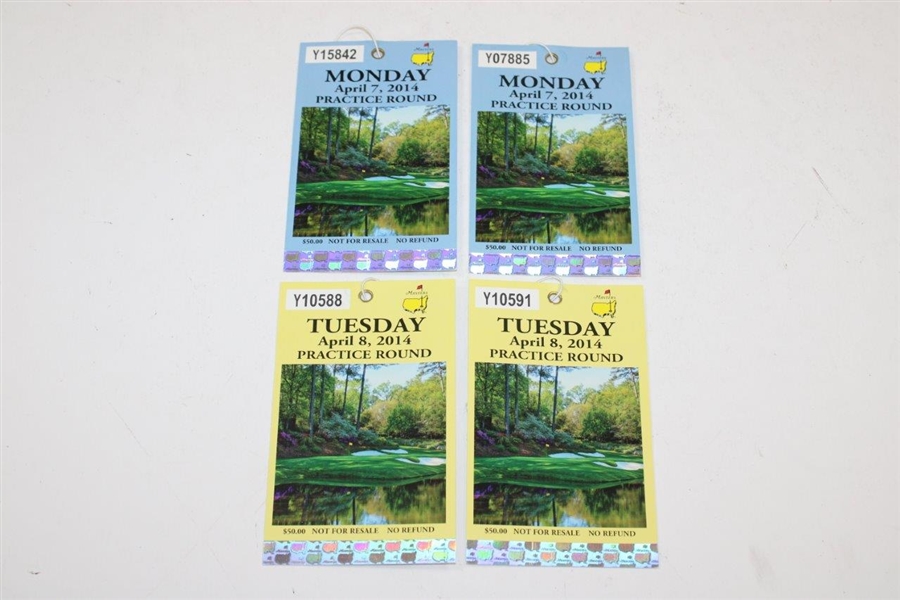 2014 Masters Program, 4 Tickets (Mon & Tues), 3 Pairings Sheets, Yardage Guide, Spec Guide & Info