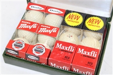 Dunlop Padded Acushnet Green Leatherette ball box of 12 Dunlop Red & Super Maxfli Balls