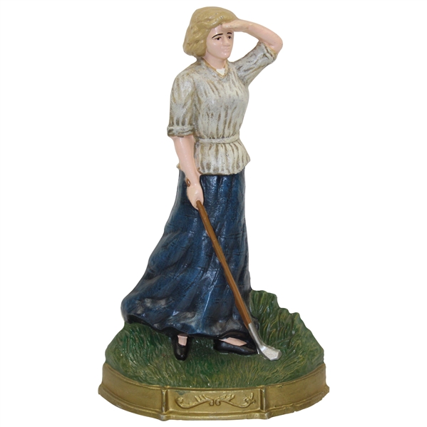Antique Lady Golfer 'Surveying the Course' Doorstop - 7” tall