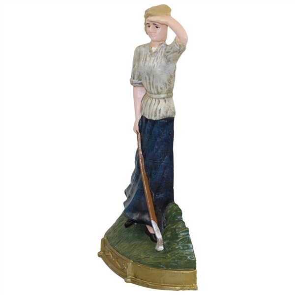 Antique Lady Golfer 'Surveying the Course' Doorstop - 7” tall