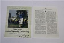 Charles 'Chick' Evans Handwritten Letter on 1928 US Open at Olympia Fields - Used in Program Article - Significant Content