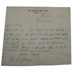 G.D. Johnson Signed 1916 Handwritten Letter on Chicago GC Letterhead to Charles Chick Evans - Ty Cobb Comparison