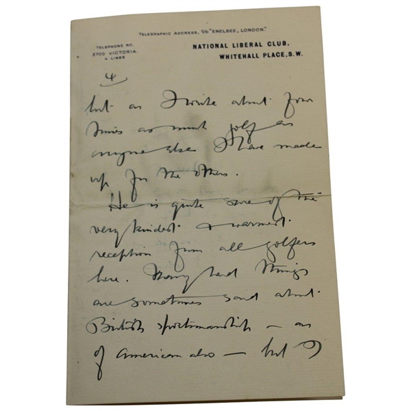 Author Henry Leach Signed 1911 Handwritten Letter to Charles 'Chick' Evans - John Ball & Open Championship Content 