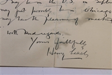 Author Henry Leach Signed 1911 Handwritten Letter to Charles 'Chick' Evans - John Ball & Open Championship Content 