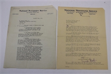 Charles 'Chick' Evans Handwritten Letter with Two Comic Strips and National Newspaper Service Info.