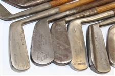 Thirteen (13) Various Wood Shaft Irons & Putters