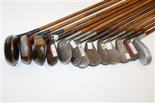 c.1920 Assembled Wood Shaft Various Play Set of Irons & Woods in Bag