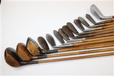 c.1920 Assembled Wood Shaft Various Play Set of Irons & Woods in Bag