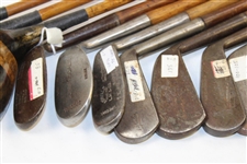 c.1920 Assembled Wood Shaft Various Play Set of Irons & Woods in Bag