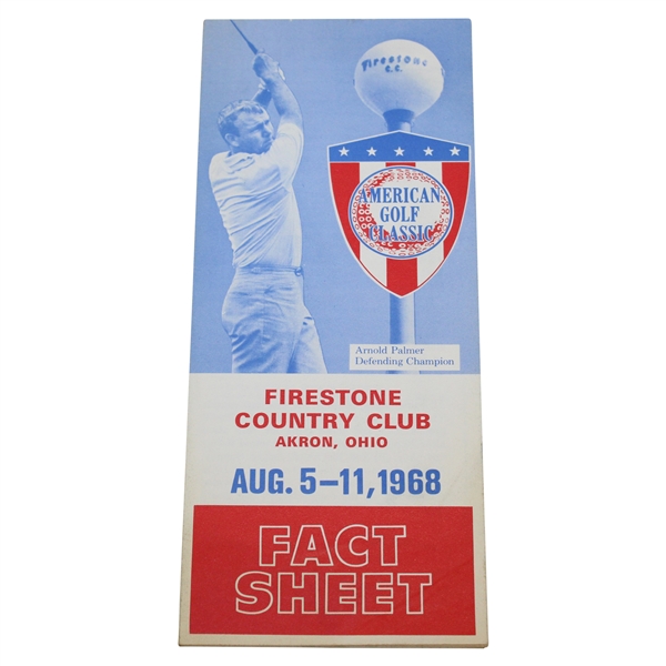 1968 American Golf Classic at Firestone Country Club Fact Sheet with Arnold Palmer Cover