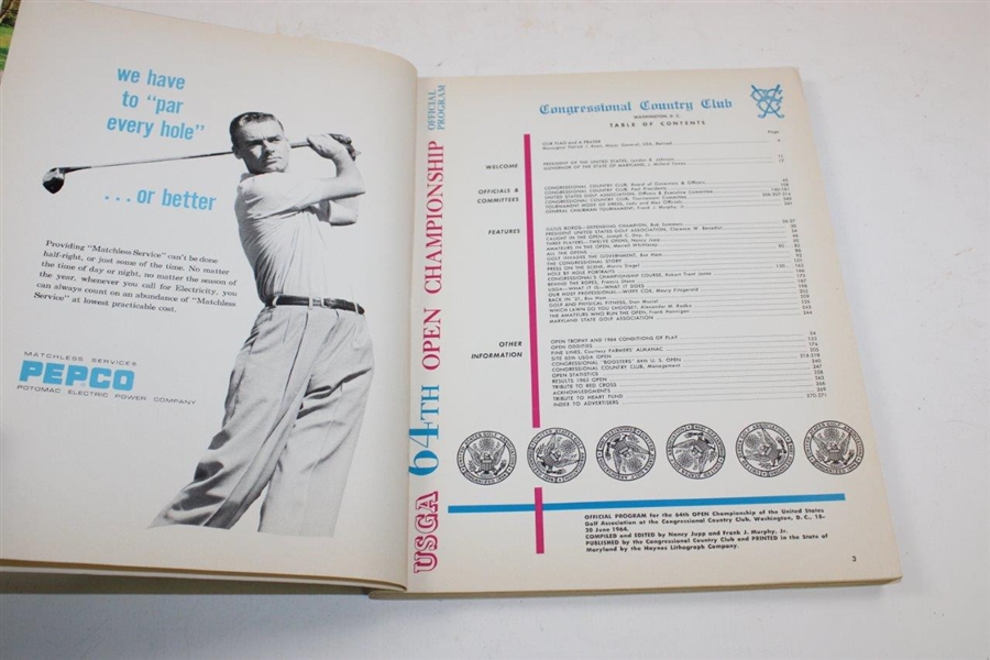 Ken Venturi Signed 1964 US Open at Congressional CC Official Program JSA ALOA