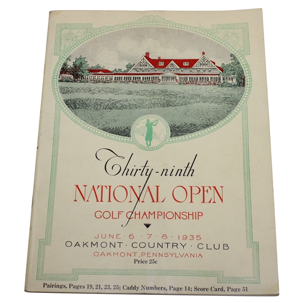 1935 US Open at Oakmont Country Club Official Program