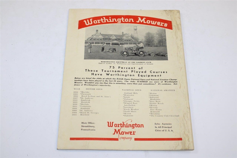 1935 US Open at Oakmont Country Club Official Program
