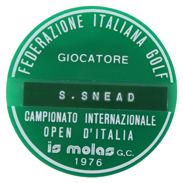 Sam Snead's 1976 Italian Open at Is Molas Golf Club Contestant Badge