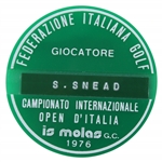 Sam Snead's 1976 Italian Open at Is Molas Golf Club Contestant Badge