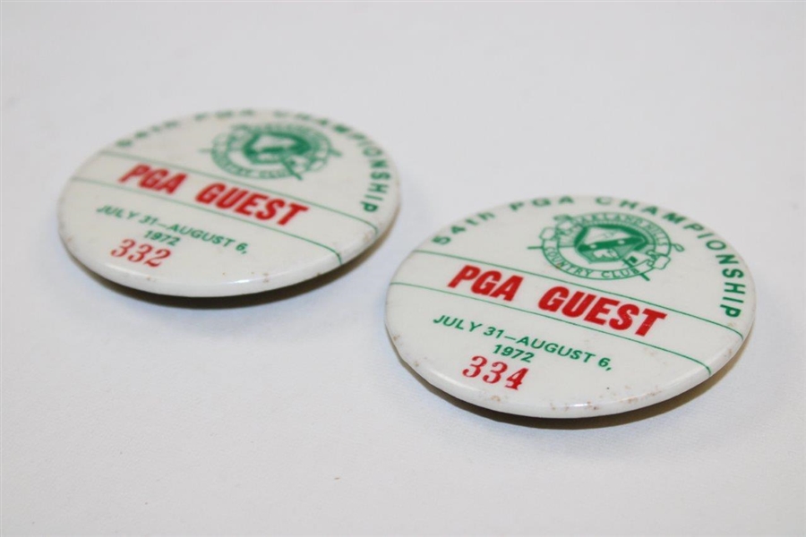 Sam Snead's 1972 PGA Championship at Oakland Hills Country Club PGA Guest Badges