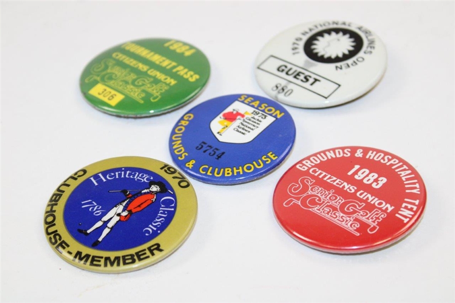 Sam Snead's Senior Golf Classic, National Airlines Open & Heritage Classic Badges - 1970, 1973, 1983 & 1984