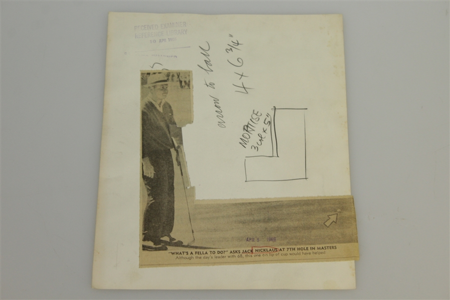 Jack Nicklaus Masters Putt UPI Wire Photo April 7, 1966 - 3rd Win