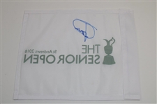 Miguel Jimenez Signed 2018 The Senior OPEN at St. Andrews Course Flag JSA ALOA