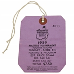 1959 Masters Tournament Sunday 4th Final Round Ticket #4611 with Original String