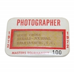 1972 Masters Tournament Photographer Badge #100 - Hugh Cross (Herald Journal, S.C.)