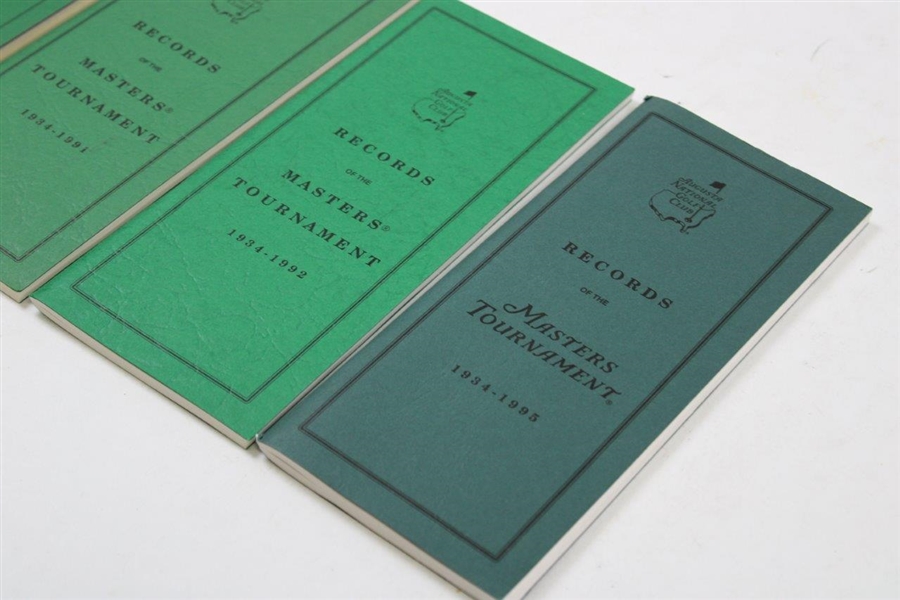 1990, 1991, 1993 & 1996 Augusta National GC 'Records of the Masters Tournament' Booklets