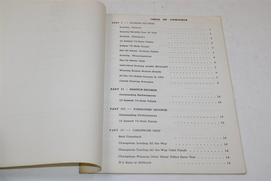 1966 Augusta National 'The Masters Tournament Scoring Records & Statistics' Booklet - Inglish