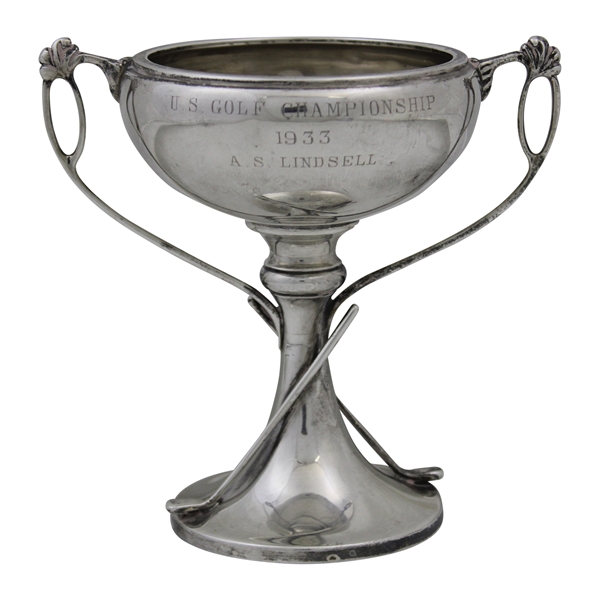 1933 U.S. Golf Championship A.S. Lindsell Sterling Silver Golf Trophy with Crossed Clubs