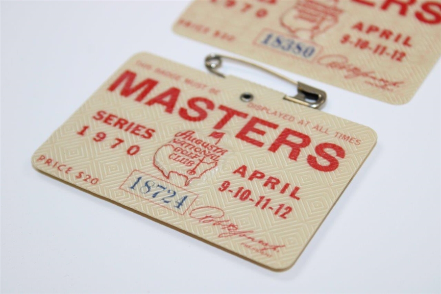 Two (2) 1970 Masters Tournament SERIES Badges - Billy Casper Winner