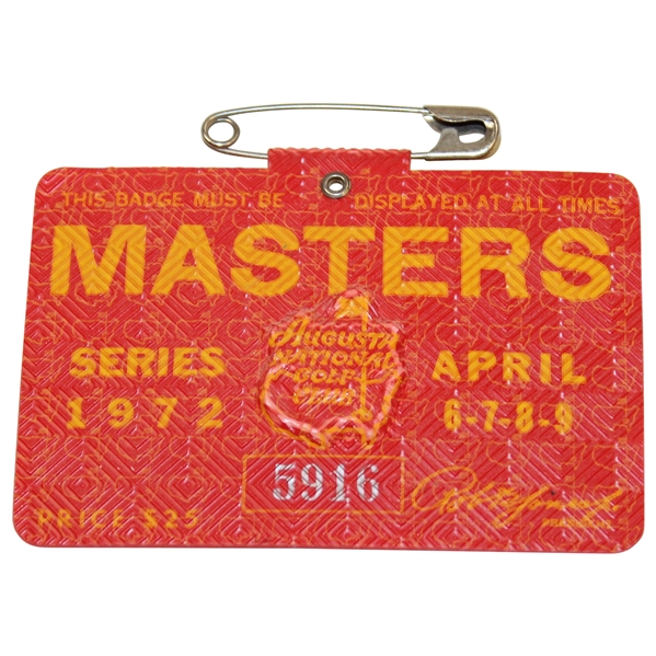 1972 Masters Tournament SERIES Badge #5916 - Jack Nicklaus Winner