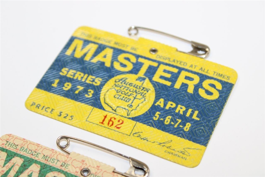 1973 & 1974 Masters Tournament SERIES Badges - Tommy Aaron & Gary Player Winners