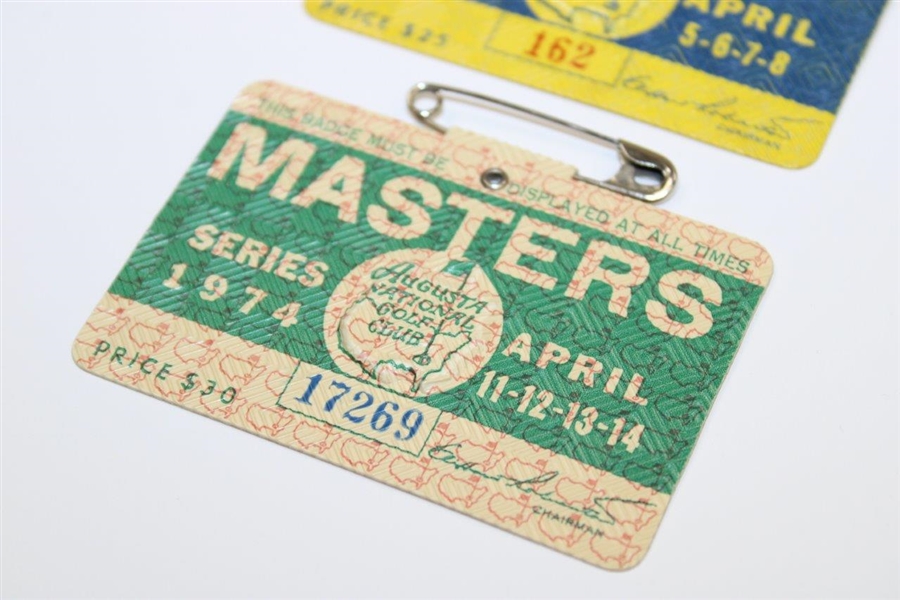 1973 & 1974 Masters Tournament SERIES Badges - Tommy Aaron & Gary Player Winners