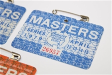 Two (2) 1979 with 1977 Masters Tournament SERIES Badges - Fuzzy Zoeller & Tom Watson Winners