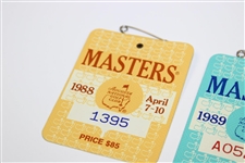 1987, 1988 & 1989 Masters Tournament SERIES Badges - Mize, Lyle & Faldo Winners