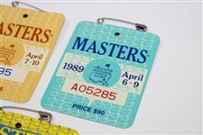1987, 1988 & 1989 Masters Tournament SERIES Badges - Mize, Lyle & Faldo Winners