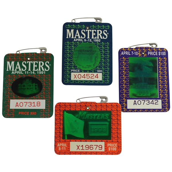 1991, 1992, 1993 & 1994 Masters SERIES Badges -  Woosnam, Couples, Langer & Olazabal Winners