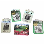 2001 (x2), 2002 (x2) & 2005 Masters Tournament SERIES Badges - Tiger Woods' Victories