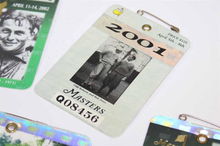 2001 (x2), 2002 (x2) & 2005 Masters Tournament SERIES Badges - Tiger Woods' Victories
