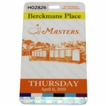 2019 Masters Tournament Berckman's Place Thursday Badge #H02826 - Tiger Woods Winner