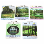 2007, 2008, 2009, 2010 & 2011 Masters SERIES Badges - Johnson, Immelman, Cabrera, Mickelson & Schwartzel